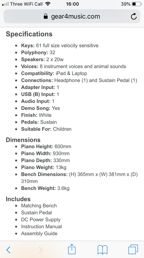 Children’s White Piano and Stool