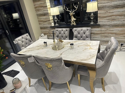 Premium gold dining table and 6 chairs 