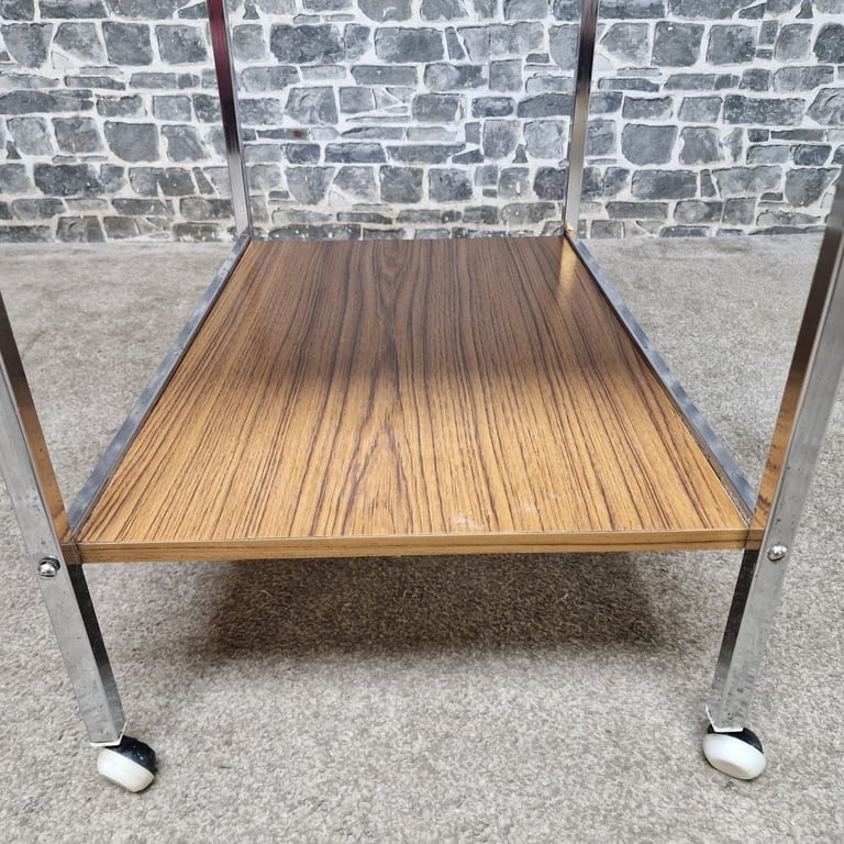 Vintage Chrome & Wood Effect Drinks Trolley on Castors