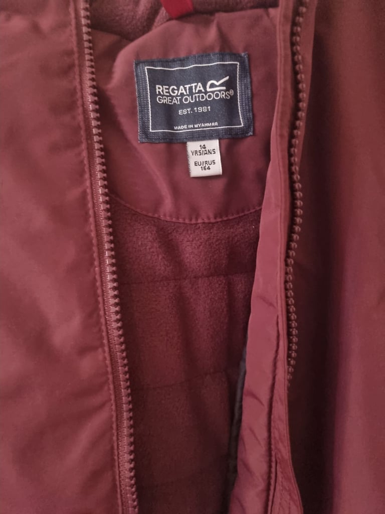 Puffer Jacket Coat Faux Fur Head Pockets And Full Zip Red