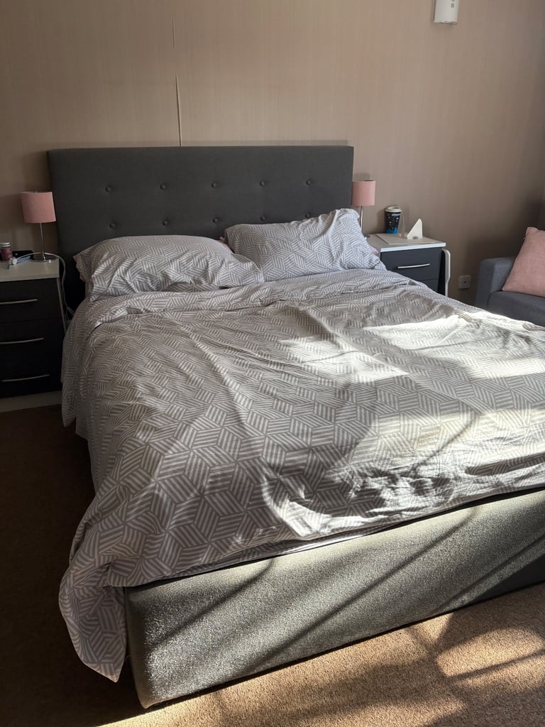 Double Ottoman Storage Bed with Headboard – Grey