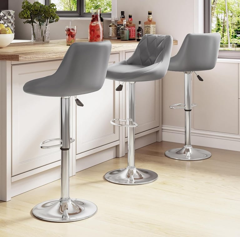 Bar Stools Set of 2, PU Leather Breakfast Kitchen Stool with Adjustable Swivel