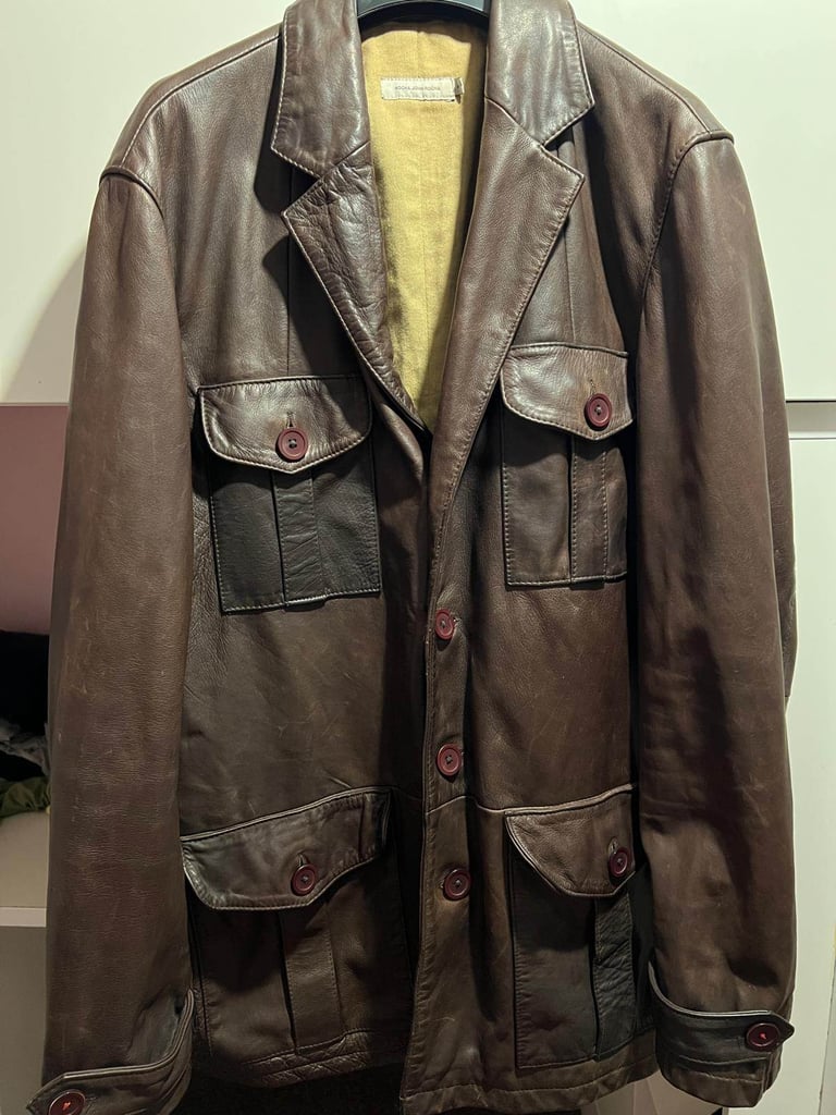 image for Safri leather brown men jacket