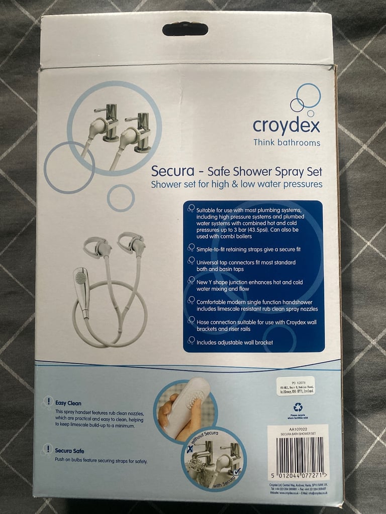 Croydex Secura-Safe Shower Spray Set, New in White. 