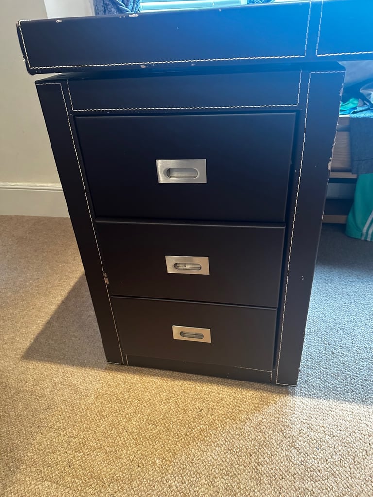 Large Faux Leather brown desk with 3 drawers