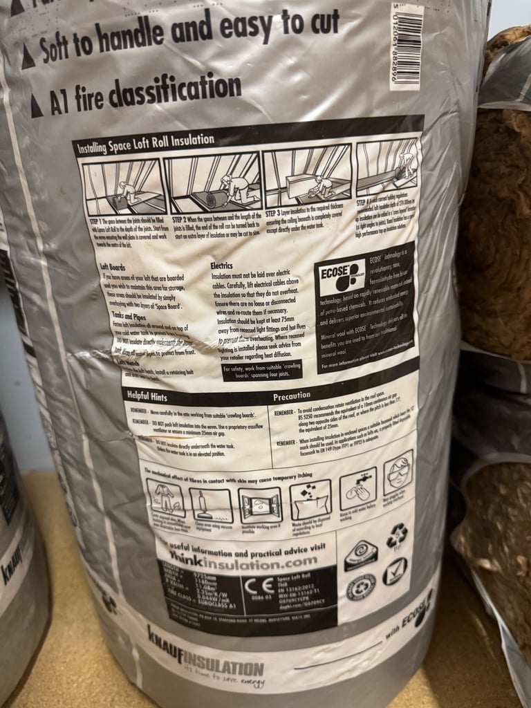 4 x Packs Knauf Space Loft Roll Insulation 100mm – Eco-Friendly Loft Insulation, 11.07 m² per Pack