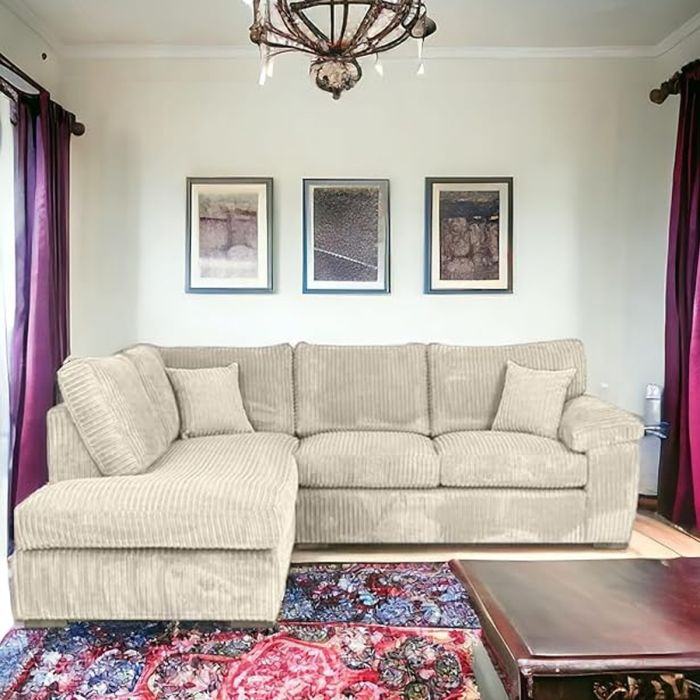 Brand New Sofa Set - Thomes Full Back Jumbo Cord L Shape Corner OR 3+2 Seater Sofa - Cream