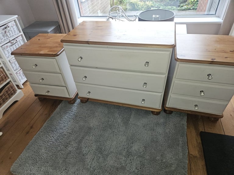 image for Soildwood cream and pine chest of drawers and matching lockers 