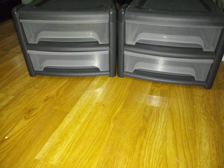 image for Stackable Office Shallow A4 Plastic Storage Drawer Units x4 Various Sizes Vgc 
