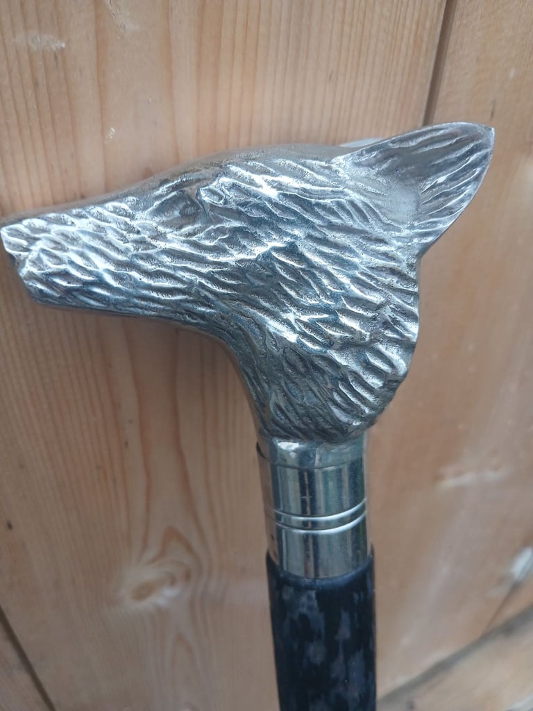 image for Silver Plate Fox Head Walking Stick for sale