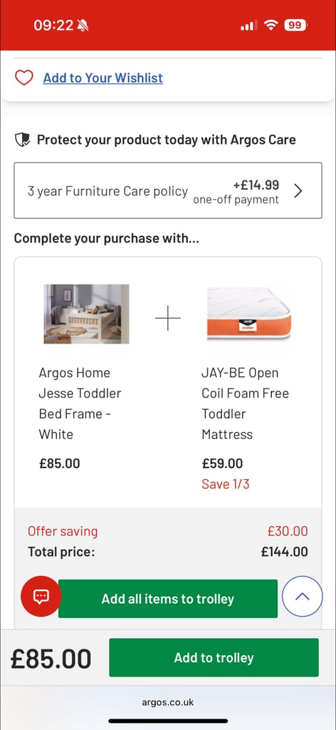 Toddler bed & mattress