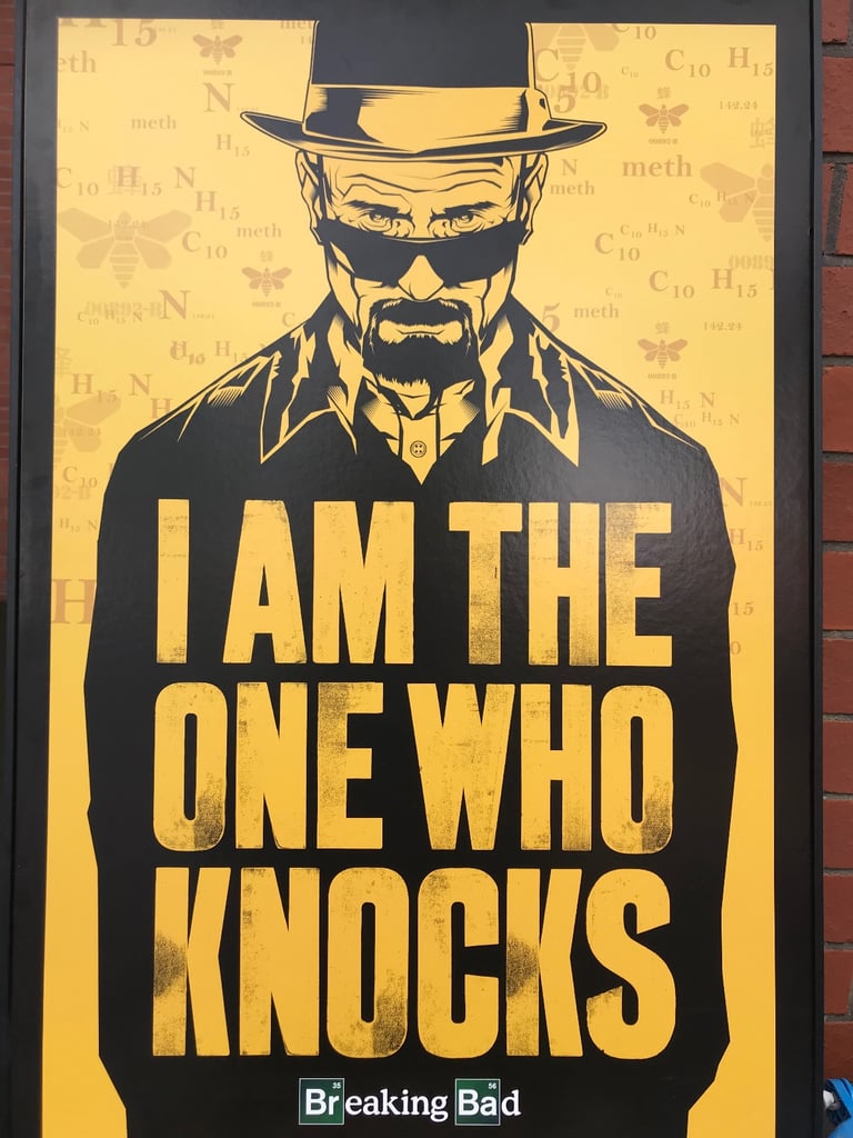 image for  hardboard backed picture with black wood surround depicting Walter White/ Breaking Bad