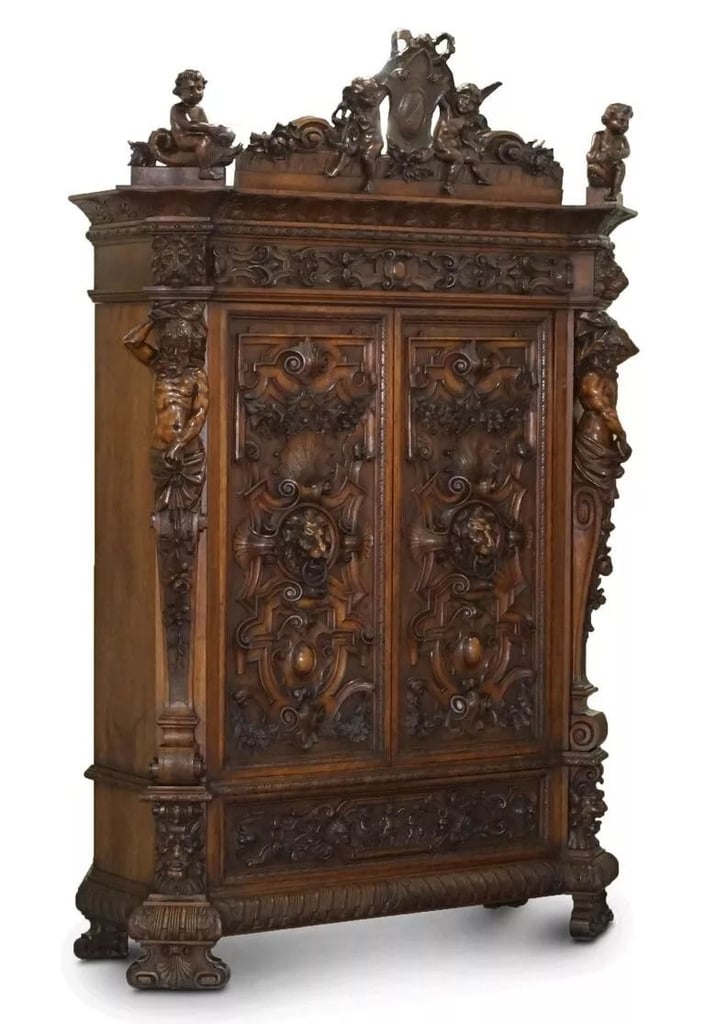 Rare Moses Michelangelo Guggenheim & Pauly Cie Et Venice Antique Carved Armoire