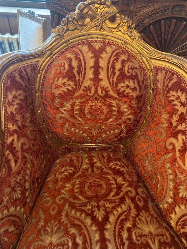 Pair of red gold French Louis XV luxurious armchairs 