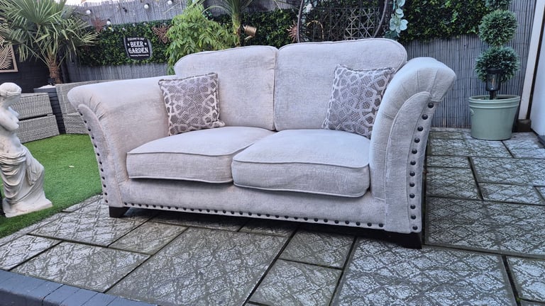Two beautiful cream plush velvet 3-seater sofas
