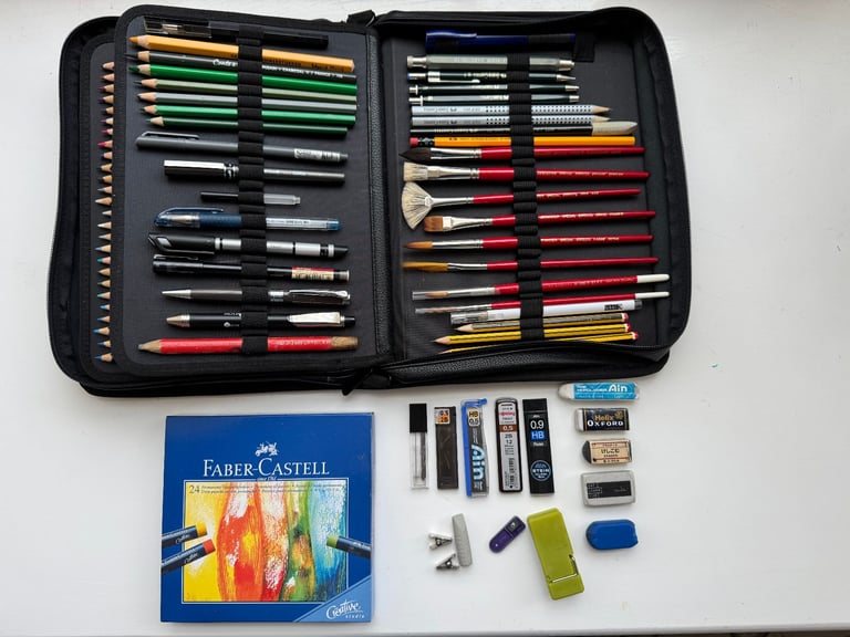 Artist's kit, Faber Castell. Prismacolor, Brushes, pencils etc.