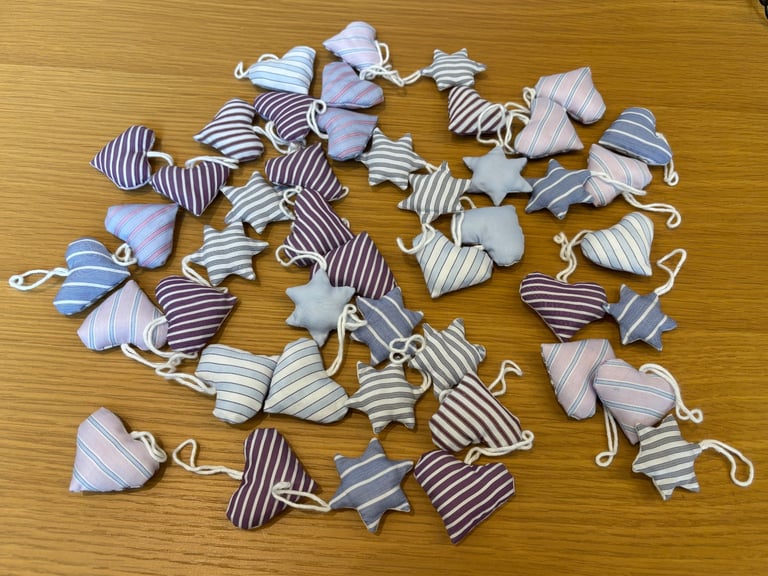 image for Handmade Fabric Christmas Tree Ornaments / Decorations - Stars & Hearts