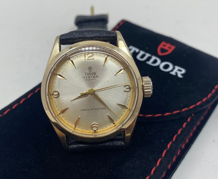 image for Vintage Gold Tudor Oyster Royal Manual Mens Watch (R-olex) 7934 + Pouch
