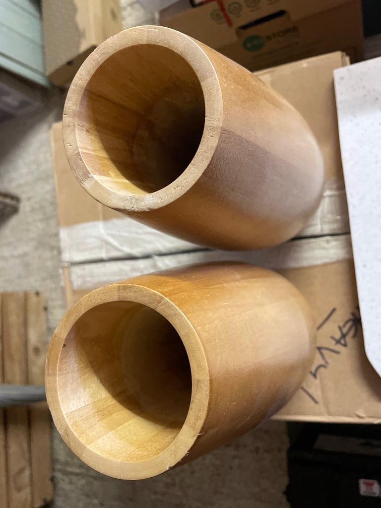 A pair of pine wooden vases - VGC