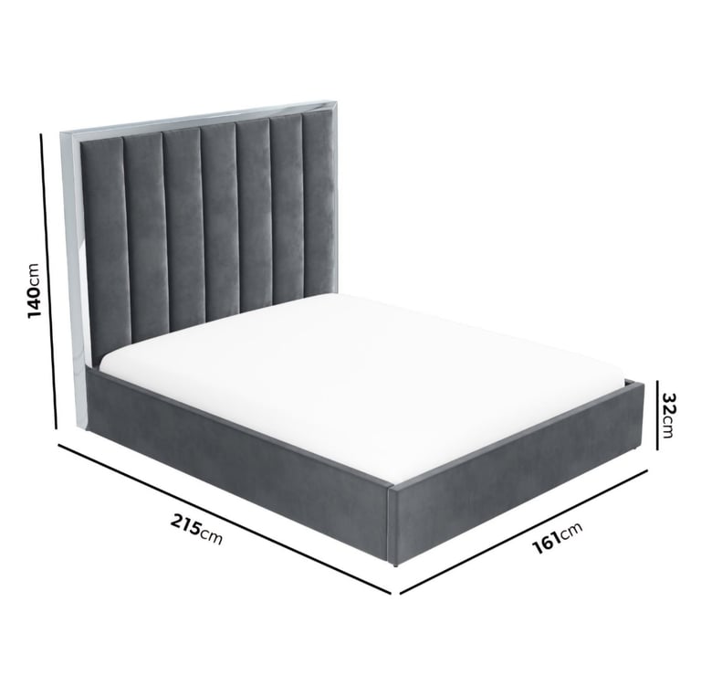 Grey Velvet King Size Ottoman Bed with High Headboard