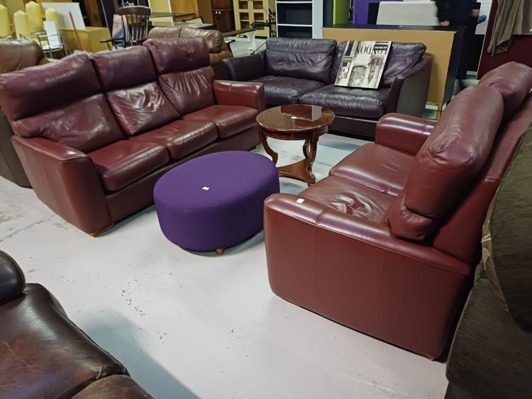 image for Red leather two-piece suite 