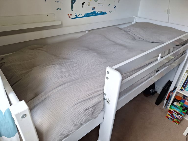 Mid sleeper shorty child bed frame white with kids mattress