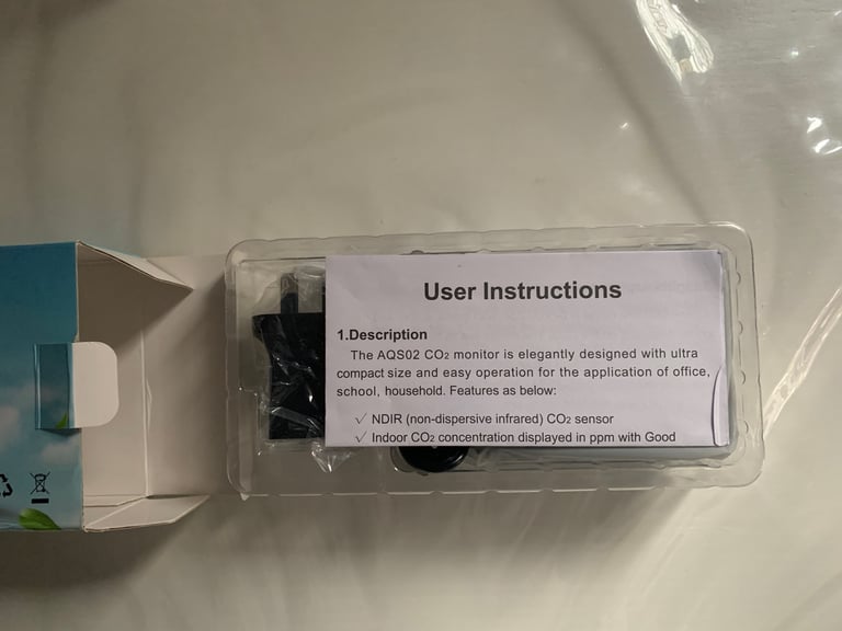 Suntell Air Quality CO2 Monitor AQS02 LCD Display with Power Cord - NEW