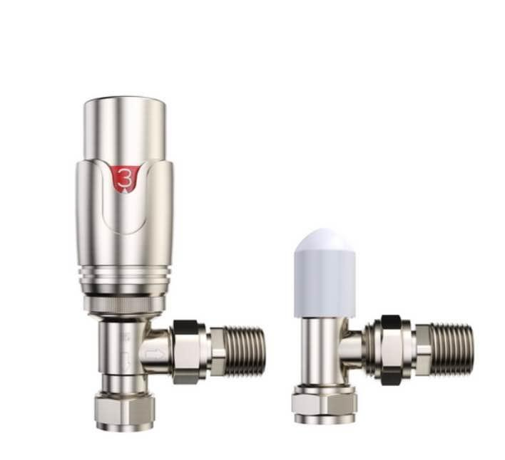 image for  New Pro Brushed Nickel 1/2&quot; Thermostatic Angled Radiator Valve RRP £54 OurPrice£20