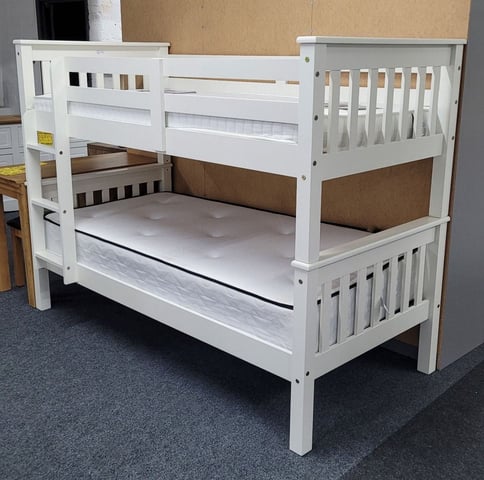 Single Pine Wooden Bunk Bed – White Finish 15% Off Cash on