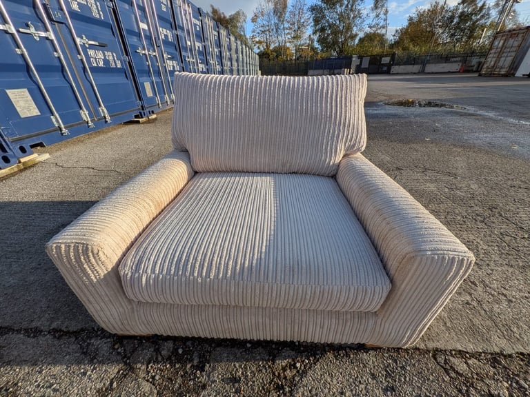 DFS Cream Jumbo Cord 3 Seater Sofa, Armchair and Storage Footstool FREE SAME/NEXT DAY DELIVERY