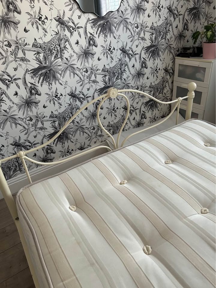 image for DOUBLE BED SET - MINT CONDITION , metal base , both ends , on wood frame , LATS ,  local delivery ,