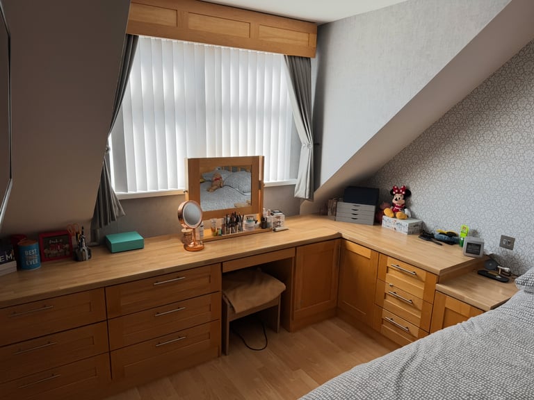 Maple solid wood built in wardrobes drawers/cupboards