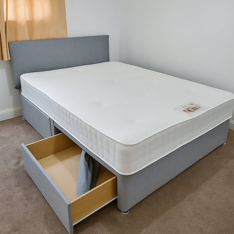 image for Elegant Divan Bed with High Headboard and Drawer Storage for Stylish Bedrooms