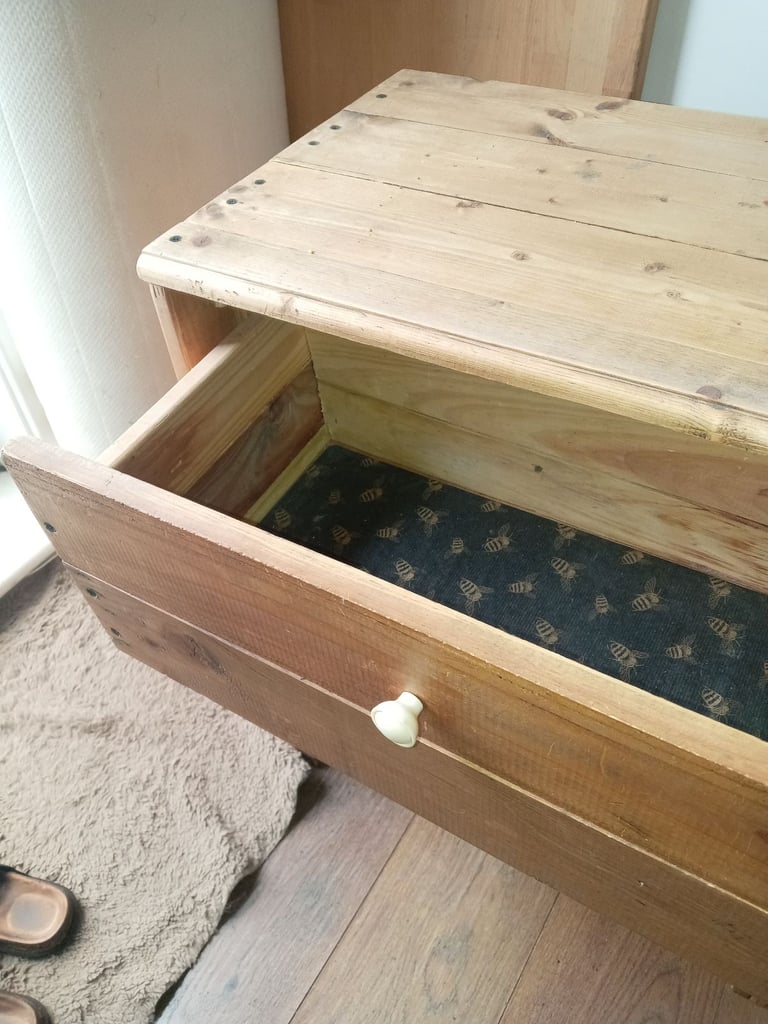 Handmade pine cabinet / side table with drawer. Recycled wood. 