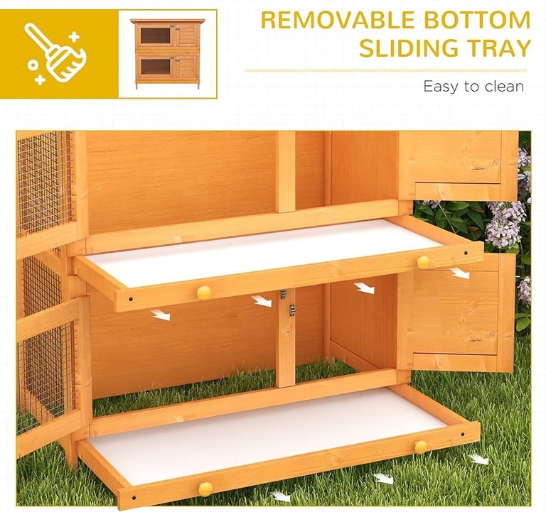 BRAND NEW 2-Tier Double Decker Wooden Rabbit Hutch Pet Guinea Pig Hutch w/Sliding Tray Opening Top