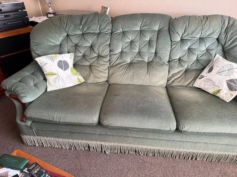 3 Piece suite Sofa, 2 chairs and footstall