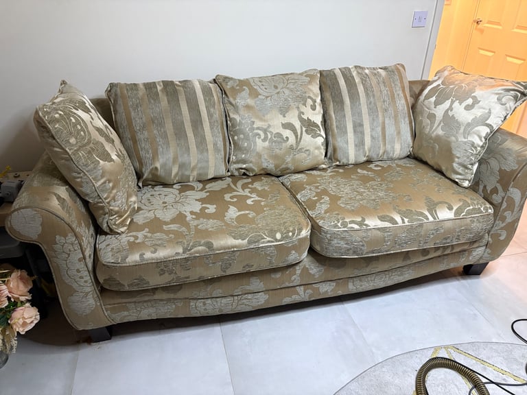 image for 2 x SCS 4-Seater Sofas – Excellent Condition – Mink Gold Fabric – £200 Both – Delivery NG3