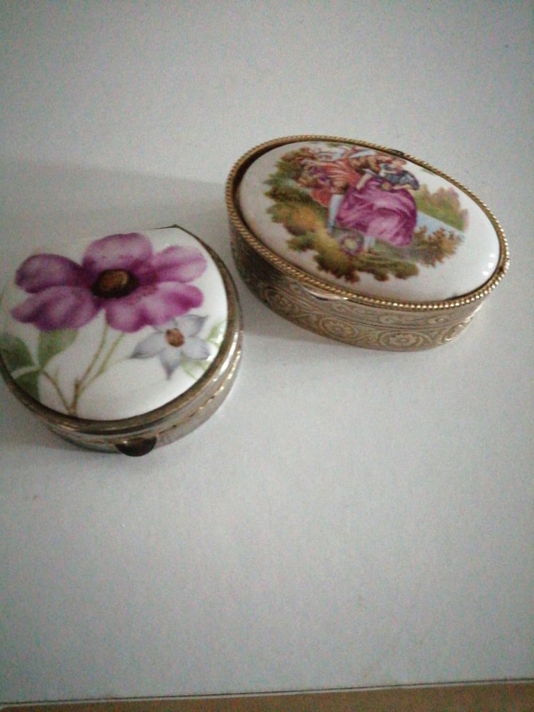 Two Small Enameled Pill / Trinket Boxes