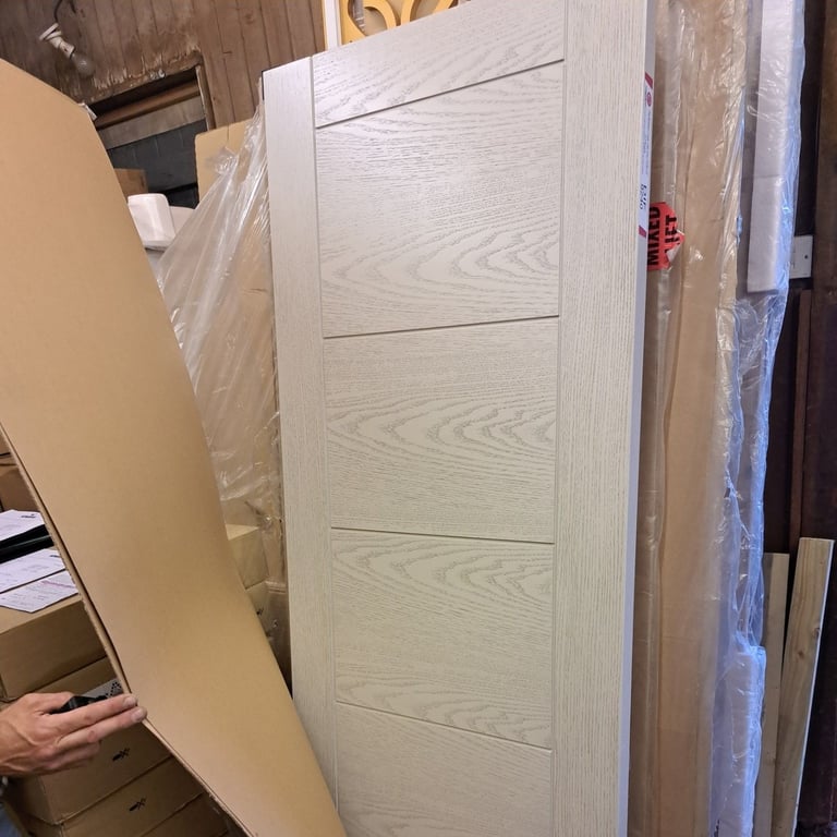 Howdens Pre Finished Linear Oak Grey Door FD30 2ft 3" DIF9240