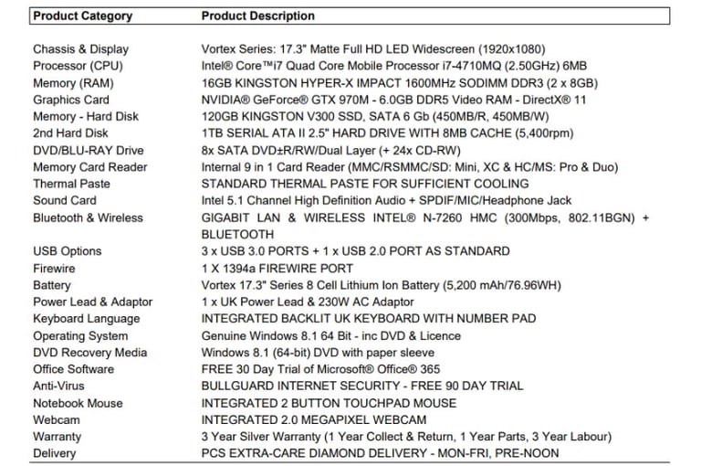 Gaming laptop by PC specialists