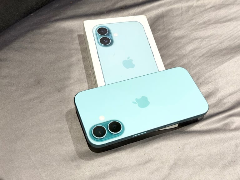image for USED FEW WEEKS,9 MONTH WARRANTY, BATTERY HEALTH 100% NO MARKS/SCRATCH IPHONE 16 128GB TEAL,BOX,CASE