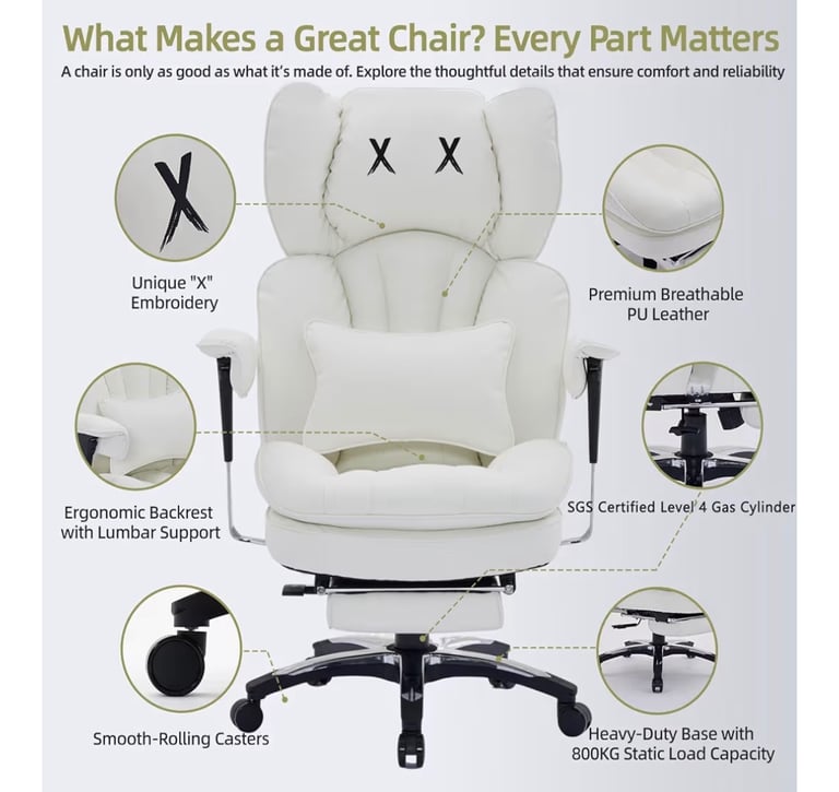 Efomao Ergonomic Desk Office Swivel Chair White Colour LK-3008T Model