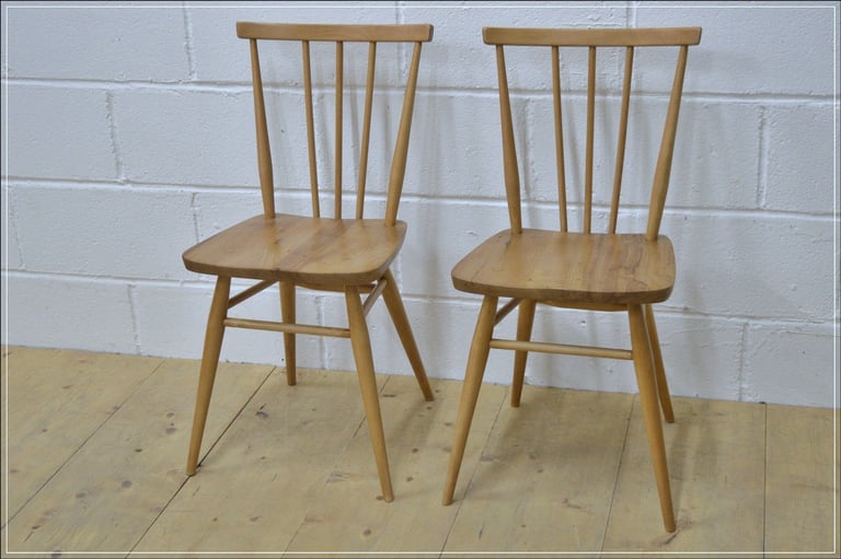 Ercol chair x 2 kitchen dining solid elm & beech blue label vintage