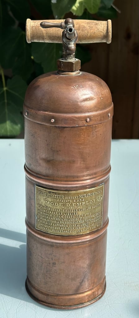 ANTIQUE FRENCH COPPER VINE SPRAYER, MURATORI PARIS GARDEN SPRAYER, H34cm - 1900s - WILL POST!