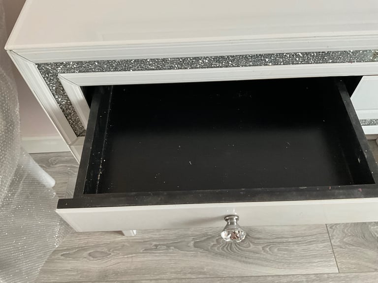 Dressing table and Bedside table with diamanté inlay white gloss