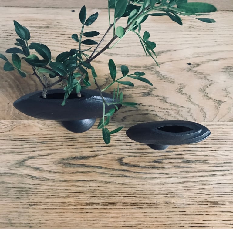 Pair of vintage Brutalist vases - geometric statement designer