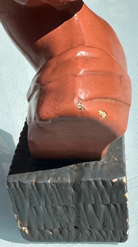 ANTIQUE FRENCH PLASTER BUST OF A YOUNG BOY, PAINTED CHALKWARE STATUE, 27cm tall - 1900s - WILL POST!