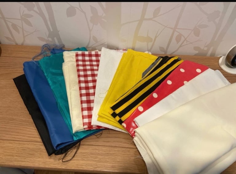 image for Bundle of craft fabric remnants polycotton cotton satin check stripes white cream students