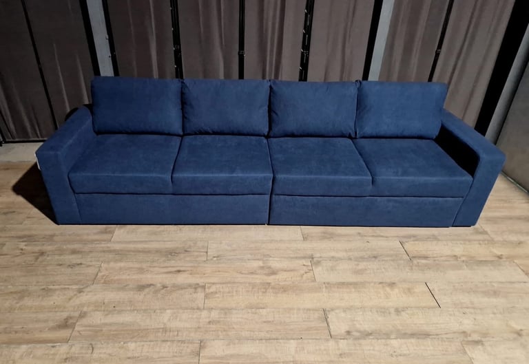 Unused Large Fabric 4 Seater Sofa- Blue.