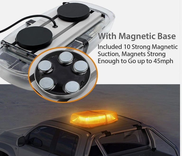 72 LED Car Roof Recovery Light Bar Warning Strobe Flashing Magnetic Beacon Amber.